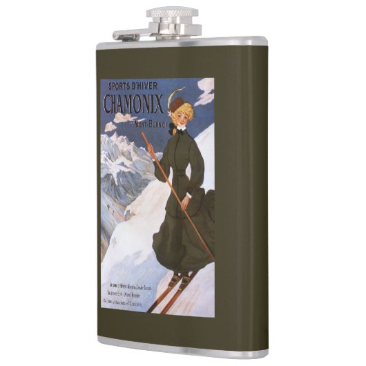 緑のスキーポスターの女性 フラスク (左)