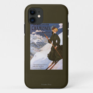 緑のスキーポスターの女性 iPhone 11 ケース