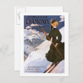 緑のスキー女性のポスター ポストカード (正面/裏面)