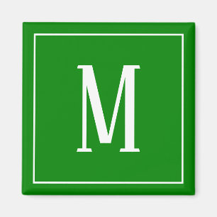緑のスクエアマグネット 白いモノグラム マグネット