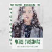緑のスクリプトでカスタマイズ可能なメリークリスマス シーズンカード (正面/裏面)