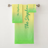 緑のスクリプトを使用した緑から黄色のグラデーションの最小値 バスタオルセット (インサイチュ)