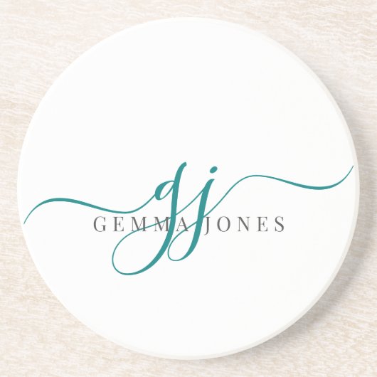 緑のスクリプトイニシャルモノグラムミニマリスト コースター (正面)