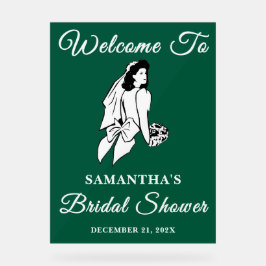 緑のスクリプトクリスマスブライダルシャワーへようこそ アクリルサイン