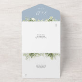 緑のスクリプトハートダスティブルー結婚ズ オールインワン招待状 (外側)