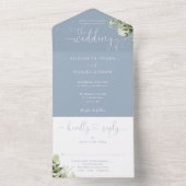緑のスクリプトハートダスティブルー結婚ズ オールインワン招待状 (内側)