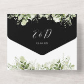 緑のスクリプトハート白黒結婚の オールインワン招待状 (裏面)