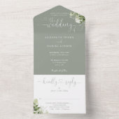 緑のスクリプトハートSage Green 結婚's オールインワン招待状 (内側)