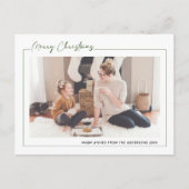 緑のスクリプモダントのミニマル写真クリスマス シーズンポストカード (正面)