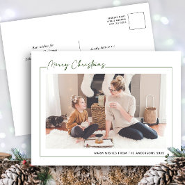 緑のスクリプモダントのミニマル写真クリスマス シーズンポストカード