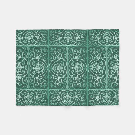 緑のスクロール作業パターンの使用 フリースブランケット (正面(横))