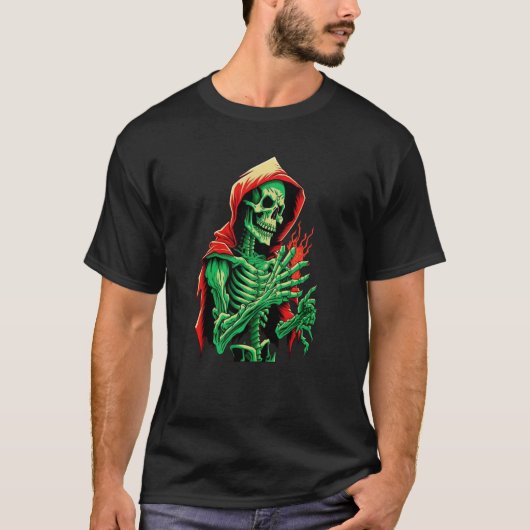 緑のスケルトンゴシックとオカルト完全に死んでいなデスの串 Tシャツ (正面)