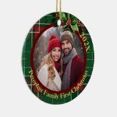 緑のスコティッシュプライド | 当社の初めてのクリスマス写真 セラミックオーナメント (右)