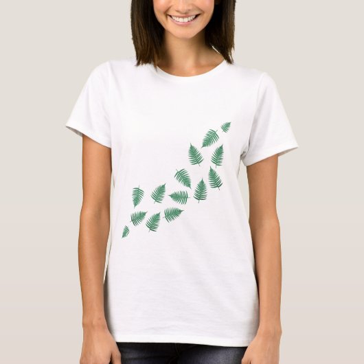緑のスタイリッシュシダ植物ウェーブ長袖シャツ Tシャツ (正面)