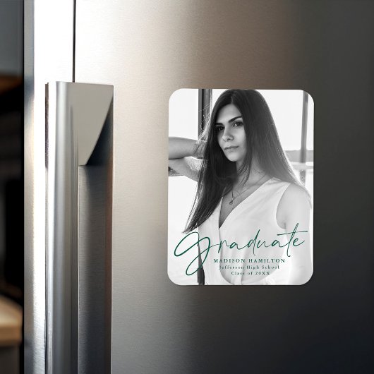 緑のスタイリッシュスクリプト卒業発表写真 マグネット