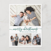 緑のスタイリッシュスクリプト4フォトコラージュクリスマス ポストカード (正面)
