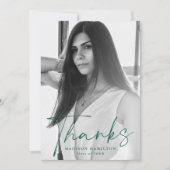 緑のスタイリッシュ台本の写真卒業 サンキューカード (正面)