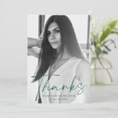 緑のスタイリッシュ台本の写真卒業 サンキューカード (スタンド正面)