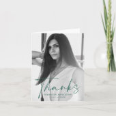 緑のスタイリッシュ台本の写真卒業 サンキューカード (正面)