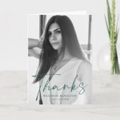 緑のスタイリッシュ台本の写真卒業 サンキューカード (正面)