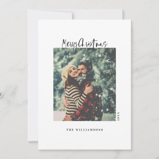 緑のスタイリッシュ格子模様ミニマリストのクリスマスフォト シーズンカード (正面)