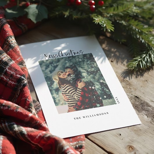 緑のスタイリッシュ格子模様ミニマリストのクリスマスフォト シーズンカード