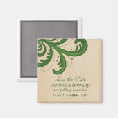 緑のスタイリッシュ渦巻き旋回が日付磁石を保存 マグネット (正面/裏面)