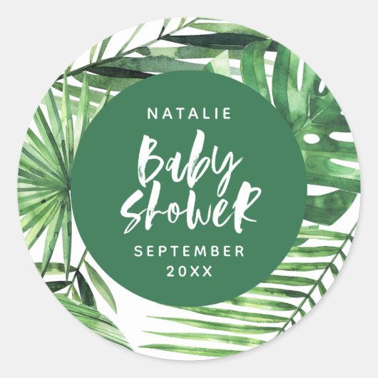 緑のスタイリッシュ熱帯モダン葉の赤ちゃん ラウンドシール (正面)