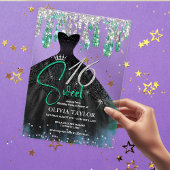 緑のスタイリッシュ黒いドレス甘い16モノグラム アクリル招待状