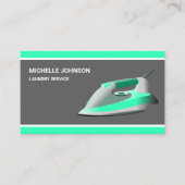 緑のスチームアイロンランドリーアイロン掛けサービス 名刺 (正面)