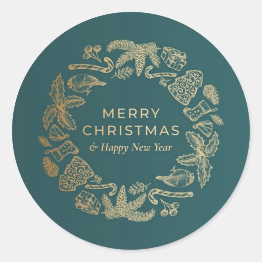 緑のステッカー、メリークリスマス ラウンドシール (正面)