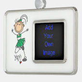 緑のステッキ姿のチアリーダー シルバープレートフレームオーナメント (左)