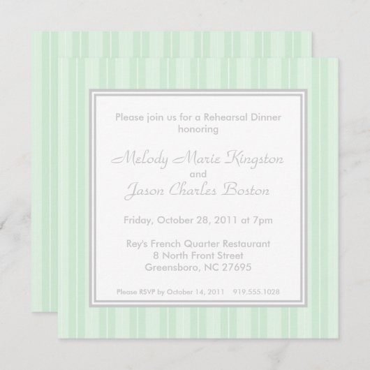 緑のストライプおよびシンプルの正方形の招待状 招待状 (正面/裏面)