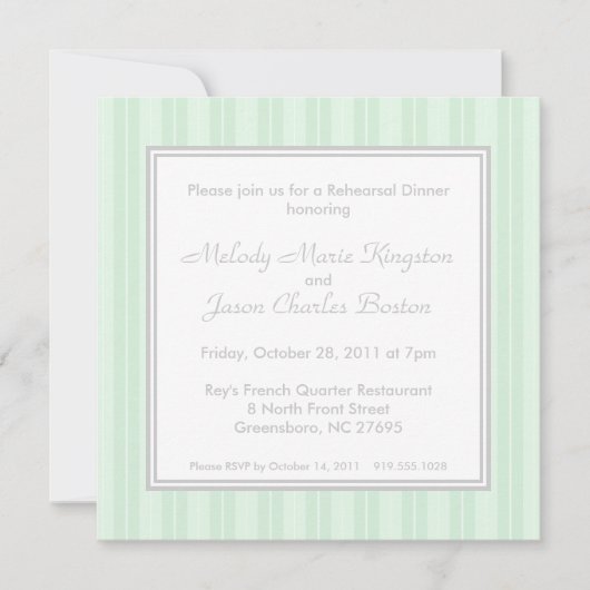 緑のストライプおよびシンプルの正方形の招待状 招待状 (正面)