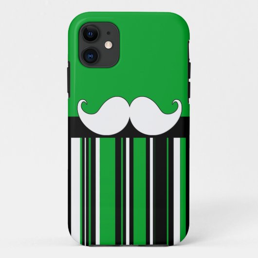 緑のストライプが付いている口ひげのStacheのレトロの髭 Case-Mate iPhoneケース (裏面)