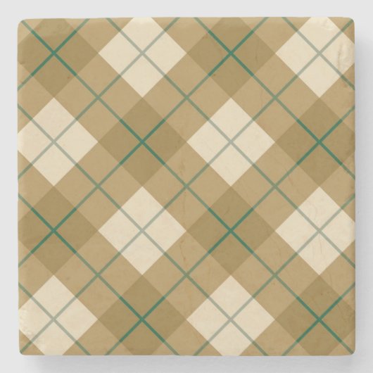 緑のストライプとの金ゴールドのバイアス格子縞 ストーンコースター (正面)