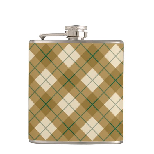 緑のストライプとの金ゴールドのバイアス格子縞 フラスク (正面)