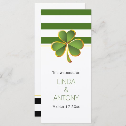 緑のストライプとクローバーのアイルランドの結婚式プログラム プログラム (正面/裏面)