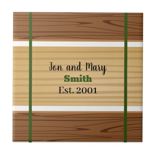 緑のストライプと木目調 タイル (正面)