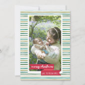 緑のストライプと赤いバナー 写真 クリスマスカード 招待状 (正面)