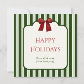 緑のストライプと赤いリボンのカスタム法人グリーティング シーズンカード (正面)