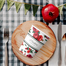 緑のストライプと赤のザクロのカスタマイズ 紙コップ