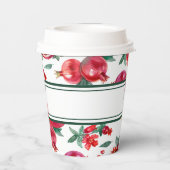 緑のストライプと赤のザクロのカスタマイズ 紙コップ (裏面)