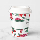 緑のストライプと赤のザクロのカスタマイズ 紙コップ (右)