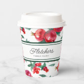 緑のストライプと赤のザクロのカスタマイズ 紙コップ (正面)