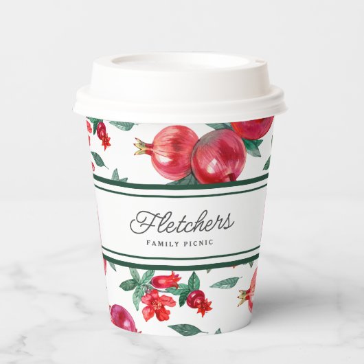 緑のストライプと赤のザクロのカスタマイズ 紙コップ