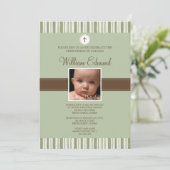 緑のストライプな写真の招待状に洗礼を施すこと 招待状 (スタンド正面)