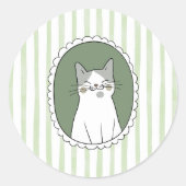 緑のストライプねこ ラウンドシール (正面)
