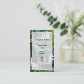 緑のストライプのな日除けが付いている家 名刺 (スタンド正面)