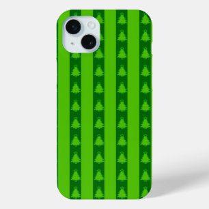 緑のストライプのクリスマスツリーパターン iPhone 15 MINIケース